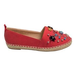 New PATOU Embellished Flats Size 7/ 38 Red
